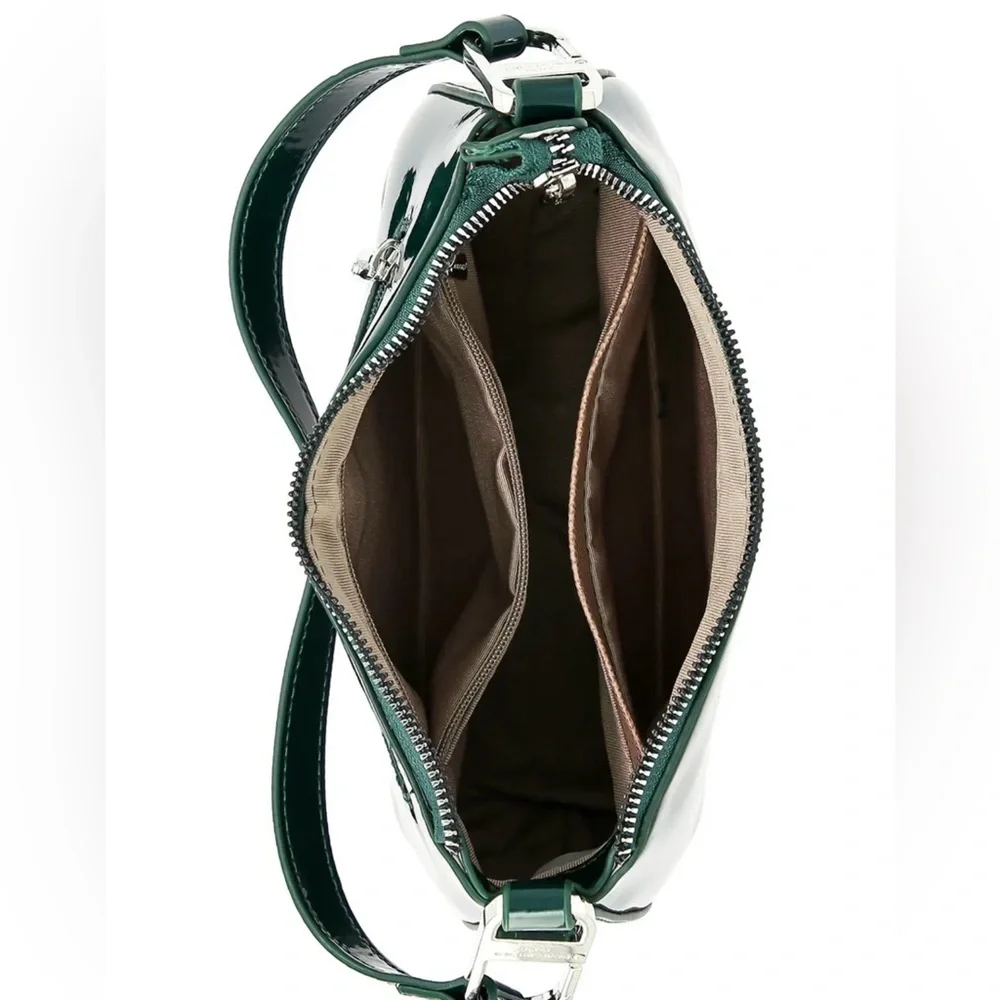 David Jones Green Patent Leather Shoulder Bag Small Baguette Purse NWT - Picture 9 of 9